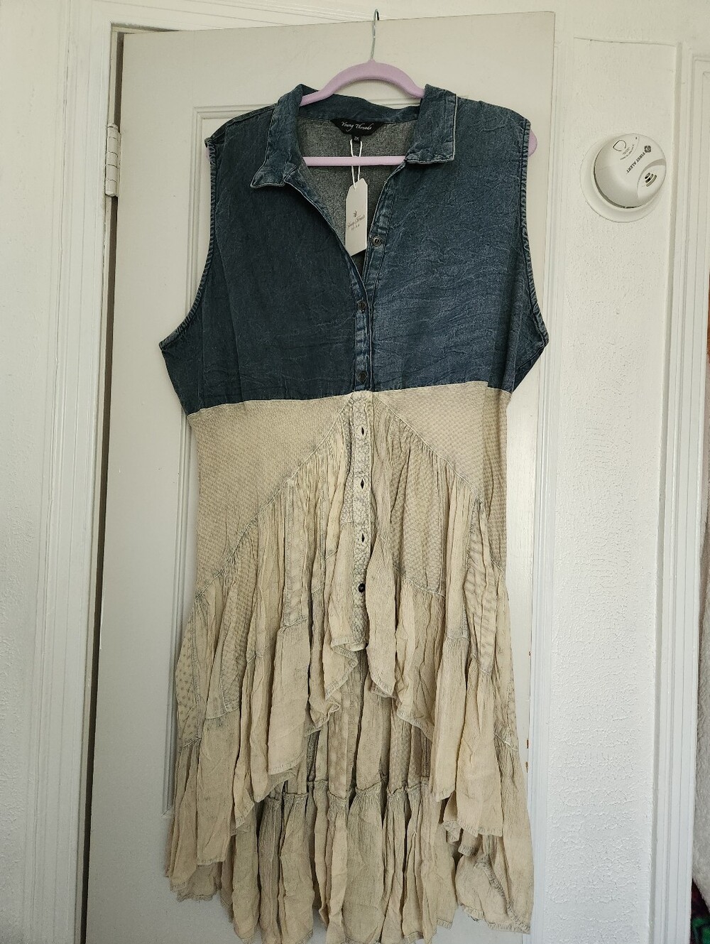 Young Thread High Low Denim & Cream Tiered Dress